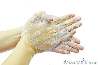Washing hands isolated on white. Stock Photo