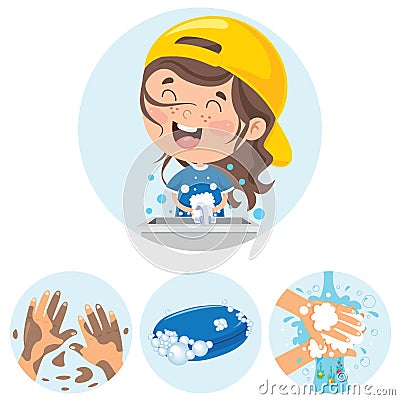 Washing Hands For Daily Personal Care Vector Illustration
