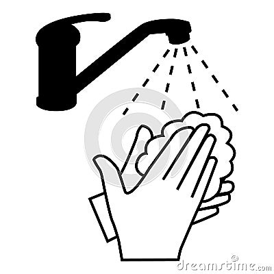 Washing hands with soap. Covid-19 prevention gesture. Black illustration. Vector Illustration