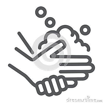 Washing hands with soap line icon, wash and hygiene, wash your hands sign, vector graphics, a linear pattern on a white Vector Illustration