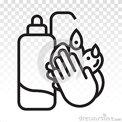 Washing hands / wash hand thoroughly with soap - Line art icon on a transparent background Vector Illustration