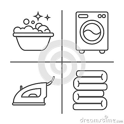 Washing, ironing, clean laundry line icons. Washing machine, iron, handwash and other clining icon. Order in the house linear sign Stock Photo