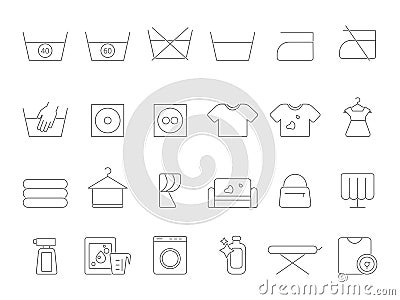 Washing and laundry line symbols. Vector icons set of dry cleaning Vector Illustration