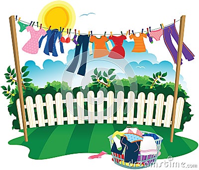 Washing line and clothes Vector Illustration