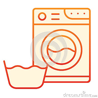 Washing machine and basin flat icon. Laundry room red icons in trendy flat style. Washer and basket gradient style Vector Illustration