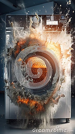 Washing Machine blast. disaster with Domestic and Household Appliance. Home Innovation Stock Photo