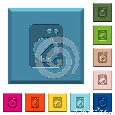 Washing machine engraved icons on edged square buttons Stock Photo