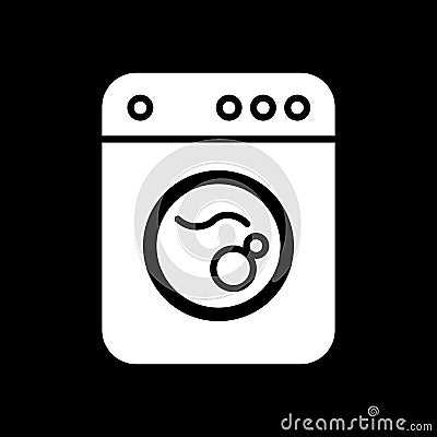 Washing machine icon. Home appliances symbol. Flat sign on black background. Vector Vector Illustration