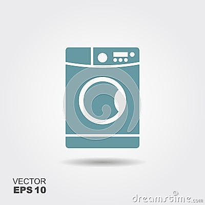 Washing machine icon. Home appliances symbol. Flat sign on gray background. Vector Illustration