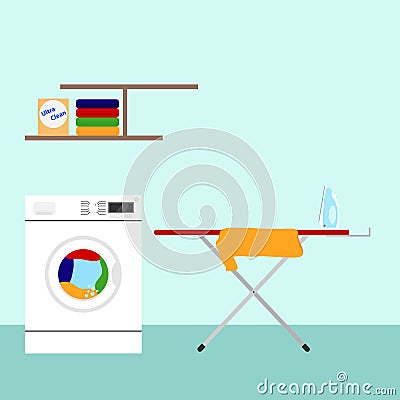 Washing machine with ironing board Vector Illustration