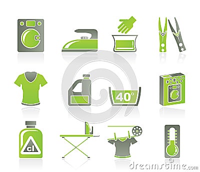 Washing machine and laundry icons Vector Illustration
