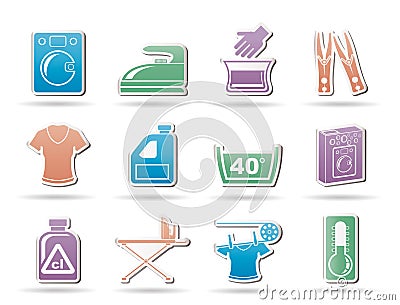 Washing machine and laundry icons Vector Illustration