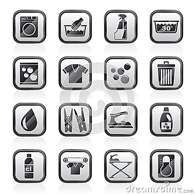 Washing machine and laundry icons Vector Illustration