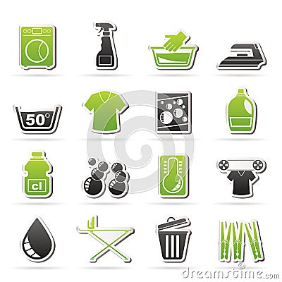 Washing machine and laundry icons Vector Illustration