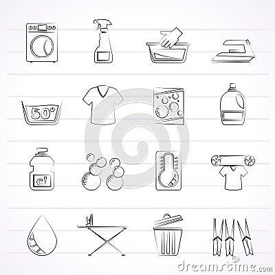 Washing machine and laundry icons Vector Illustration