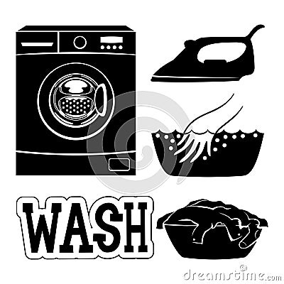 Washing machine and set of icons. Vector Illustration