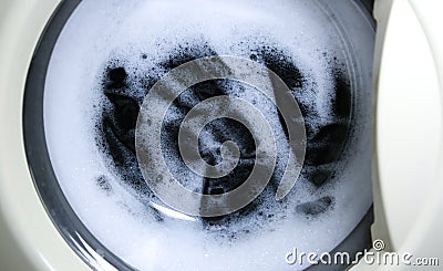 Washing machine working. Household appliances in process Stock Photo