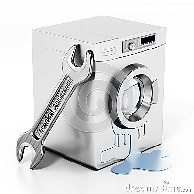 Washing machine wrenchHousehold appliance repair concept. 3D illustration Cartoon Illustration