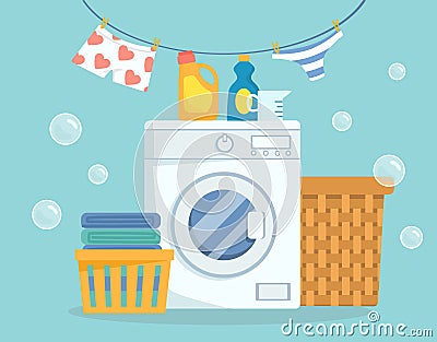 Washing mashine with clothes vector concept Vector Illustration