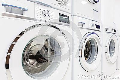 Washing mashines in appliance store Stock Photo