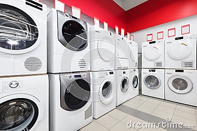 Washing mashines in appliance store Stock Photo