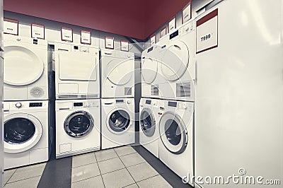 Washing mashines in appliance store Stock Photo