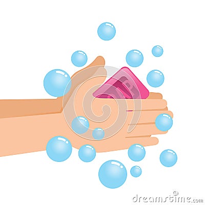 Washing Pair of Hand With Soap And Bubbles Vector Illustration