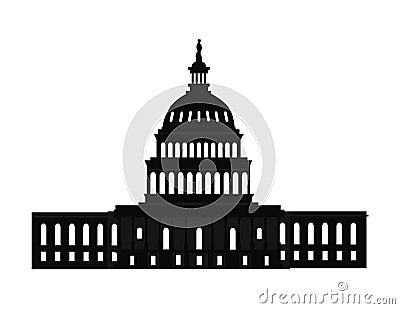 Washington Capitol Tall Columns Black Monochrome Vector Illustration