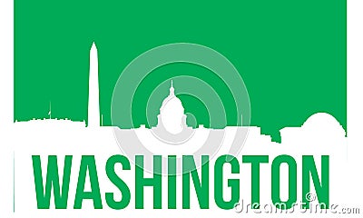 Washington City skyline and landmarks silhouette, black and white design with flag in background, vector illustration Vector Illustration