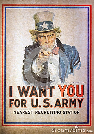 Uncle Sam I Want You for the U.S. Army Recruitment Poster by Jam Editorial Stock Photo