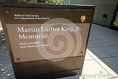 Washington, DC - August 6, 2019: National Park Service sign for the Martin Luther King Jr Memorial along the National Mall Editorial Stock Photo