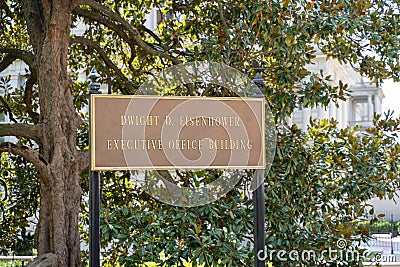 Washington, DC - August 4, 2019: Sign for the Dwight D Eisenhower Executive Office Government Building, used for General Services Editorial Stock Photo