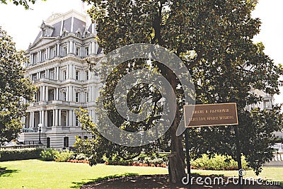 Washington, DC - August 4, 2019: Sign for the Dwight D Eisenhower Executive Office Government Building, used for General Services Editorial Stock Photo