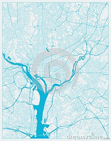 Washington DC, District of Columbia, US City Map in Blue colors. Vector Illustration