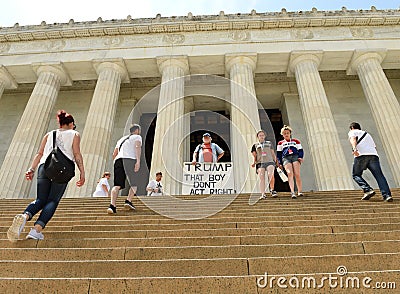 Washington, DC - June 01, 2018: Gale McCray, a 75 year old retiree from Fort Worth, TX Â who calls himself Old Man With a Sign ma Editorial Stock Photo