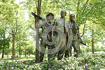 Washington, DC - June 01, 2018: The Three Soldiers at the Vietnam Veterans Memorial, in Washington. Editorial Stock Photo