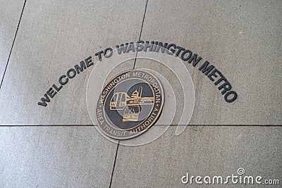 Washington DC - May 9, 2019: Sign welcomes customers to the Washington DC Metro WMATA Train station Editorial Stock Photo