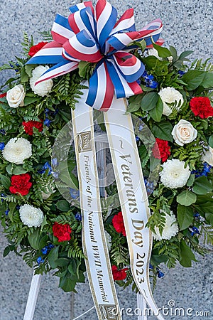 Veterans Day wreath placed at the World World II Memorial Editorial Stock Photo