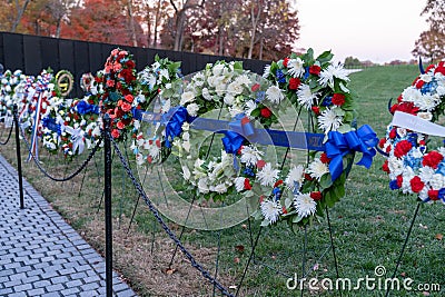 Wreaths placed in honor of Veterans Day at the Vietnam Veterans Memorial Editorial Stock Photo