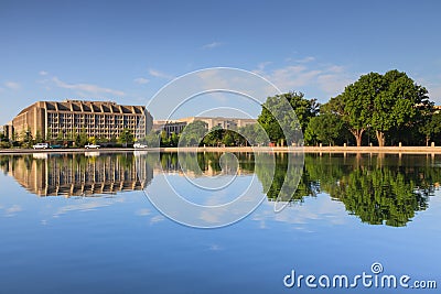 Washington DC Office Building Mirrored in Capitol Reflecting Pool Stock Photo