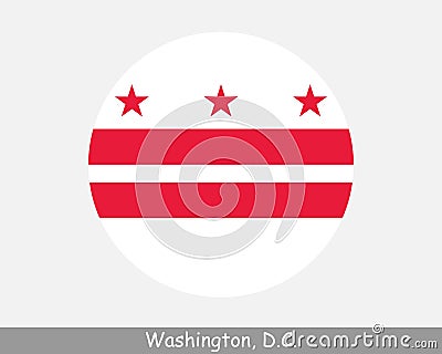 Washington DC Round Circle Flag. District of Columbia USA Capital City Circular Button Banner Icon. Washington, D.C. United States Vector Illustration