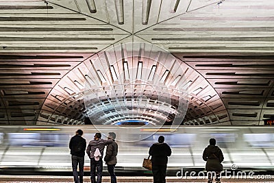 Washington DC Subway Station Motion Blur Platform Waiting Ceiling Transportation Editorial Stock Photo