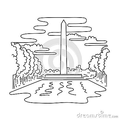 Washington Monument in Washington Dc Mono Line Art Vector Illustration