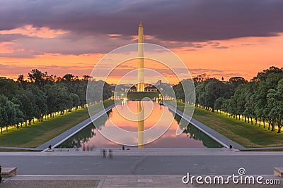 Washington Monument on the Reflecting Pool in Washington, D.C Stock Photo