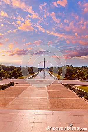 Washington Monument sunrise reflecting pool Stock Photo