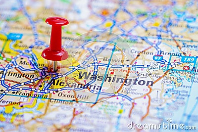 Washington, Oregon road map with red pushpin, city in the United States of America Stock Photo