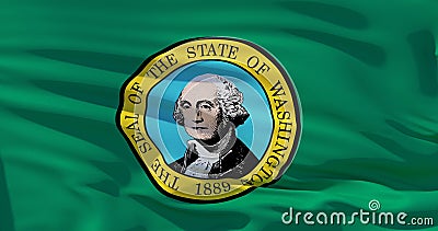 Washington state flag, United States of America. Realistic 3d illustration Cartoon Illustration