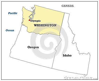 Washington state map with its neighboring states Vector Illustration