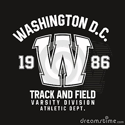 Washington typography for t-shirt print. Track and field, athletic t-shirt graphics Vector Illustration