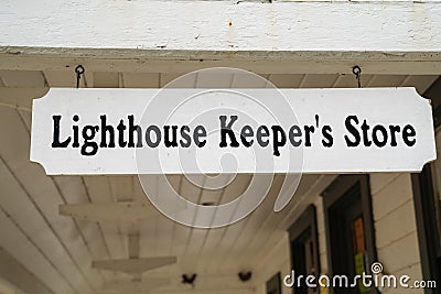 Sign for the LIghthouse Keepers Store in Cape Disappointment State Park, selling gifts Editorial Stock Photo